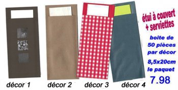 Pochettes &agrave; couverts en papier avec serviettes - Paquet de 50